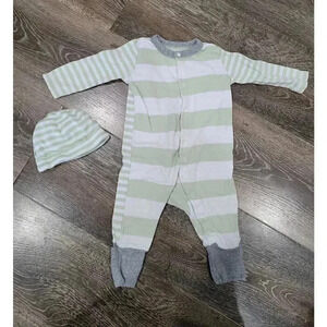 Burts Bee Baby green‎ striped outfit with hat size 3-6 month #4